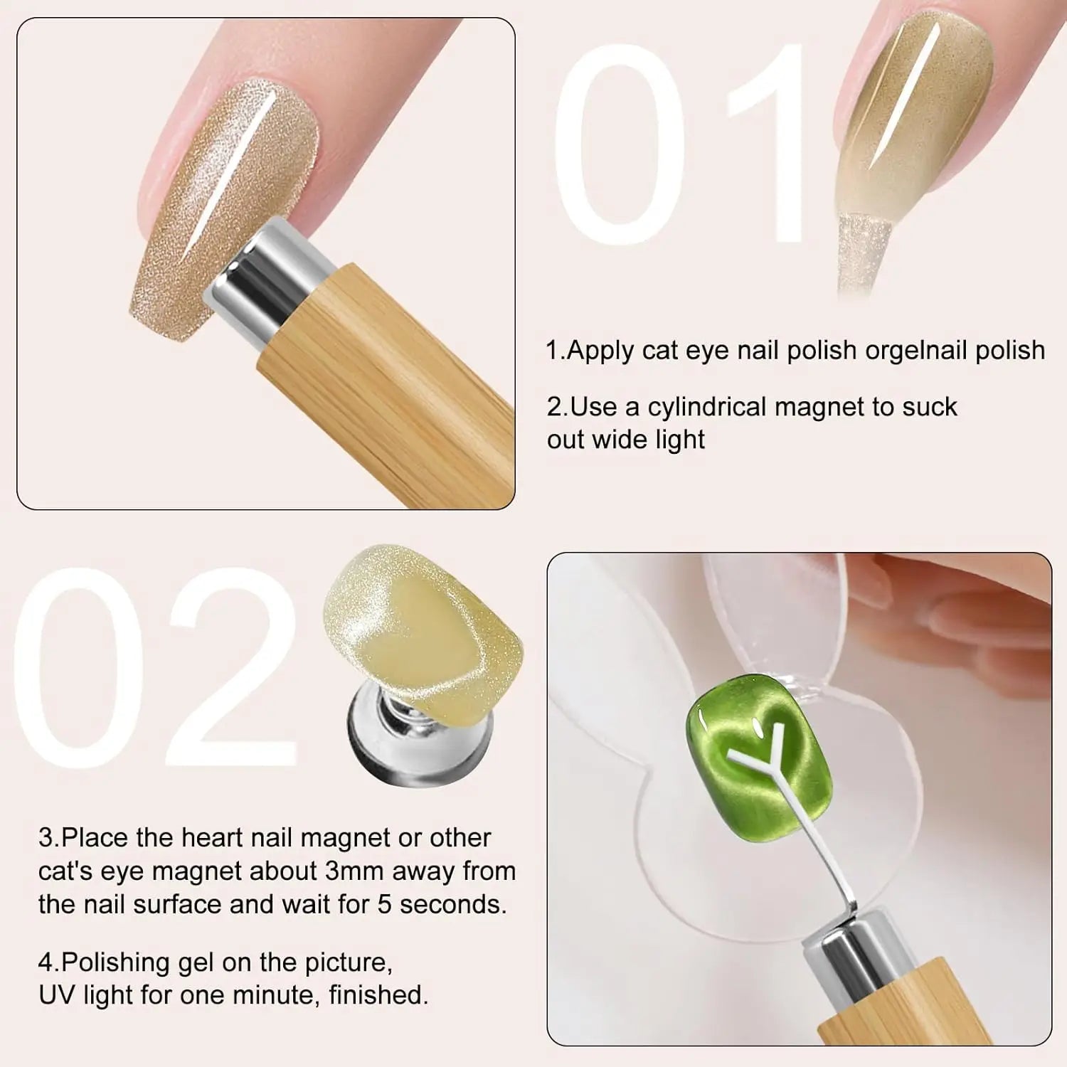 2Pcs Cat's Eye Nail Magnet for Heart-Shaped Effects - Smarsty