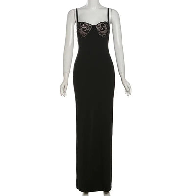 Lace Trim Sexy Backless Party Club Birthday Maxi Y2K Dress for Women Summer 2024 Sleeveless Bodycon Split Long Dresses Outfits - Smarsty