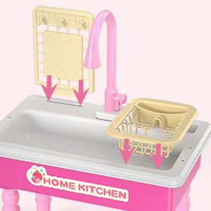 Play Kitchen Sink Toy with Running Water, Dishwasher and Upgraded Automatic Water Cycle System