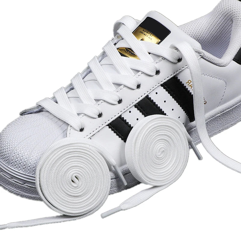 1 Pair Black White Shoe Laces Flat Double Woven Anti-slip Polyester Shoelaces Sports Casual White Shoes Classic Shoelace - Smarsty