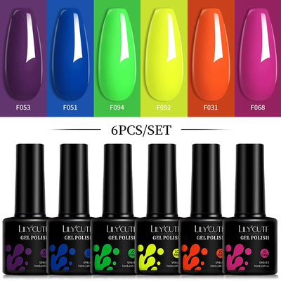 LILYCUTE 6 Pcs Gel Nail Polish Set Bright Pink Varnish - Smarsty