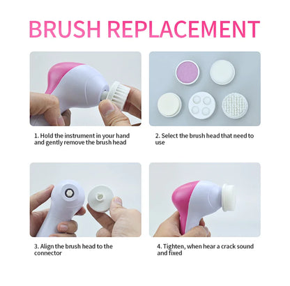 Electric 5 In 1 Facial Brush With Pore Cleaner - Smarsty