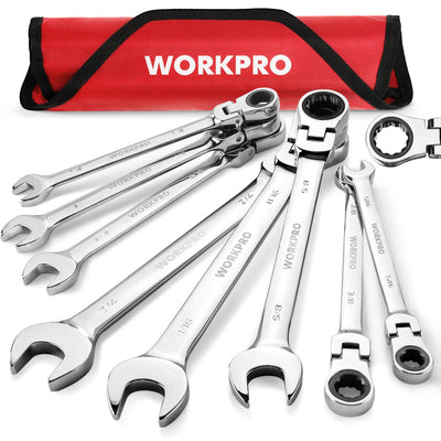WORKPRO 8pcs Flex-Head Ratcheting Combination Wrench Set SAE 5/16-3/4 in 72-Teeth CR-V Constructed