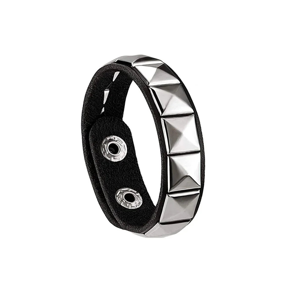 Adjustable Punk Rock Studded Leather Bracelet Set - Smarsty
