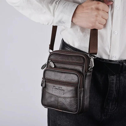 Mens Genuine Leather Crossbody Bag Vertical Multifunctional - Smarsty