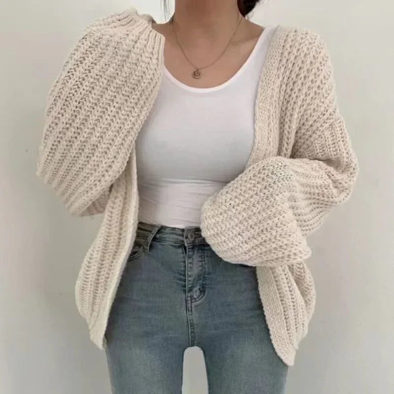 New 2024 Chic Korean Fashion Short Cardigans Knitted Poncho Women Summer Elegant Vintage Minimalist Lady Tops - Smarsty