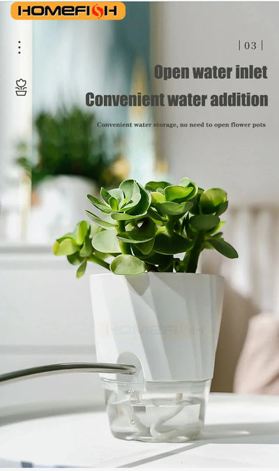 Lazy Hydroponic Flower Pot Automatic Water-Absorbing Flowerpot Transparent Double Layer Plastic Self Watering Planter Office