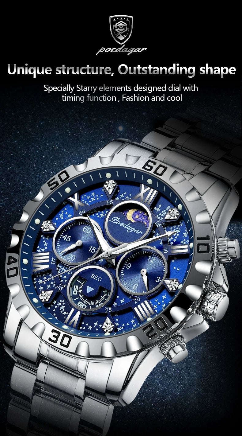POEDAGAR Luxury Waterproof Quartz Sports Watch for Men - Smarsty