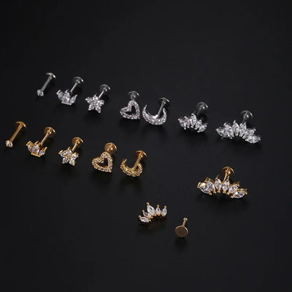 Heart Flower Cartilage Earrings Stainless Steel Zircon - Smarsty