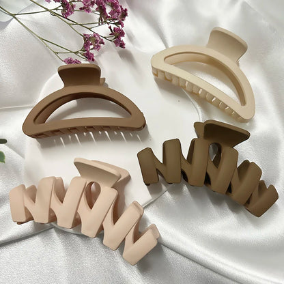 Korean Coffee Beige Acrylic Geometric Hair Claw Clip Large - Smarsty