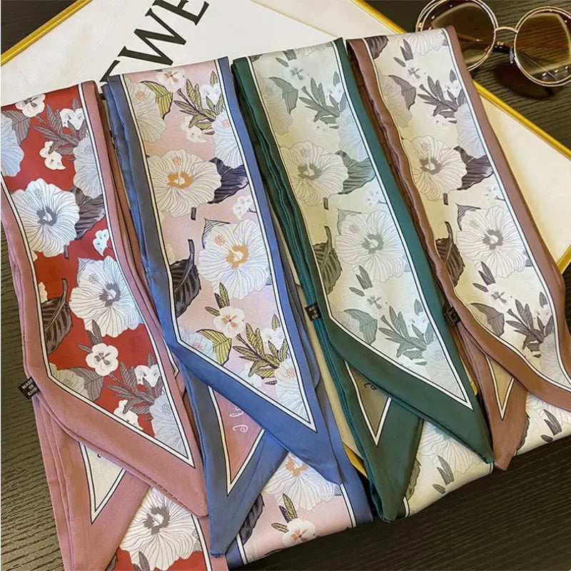 Summer Floral Silk Scarf Hairband Lightweight Headscarf - Smarsty