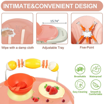 Foldable Baby High Chair 4-in-1 Foldable Reclining Feeding Table Chair Seat 7 Heights With Toyrack Easy To Clean Feeding