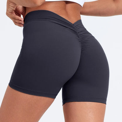 Sexy V-Back Shorts High Waisted Hip Lifting Yoga Shorts Women's Nylon Tight Fitting Shorts Training Sports Fitness Pants - Smarsty