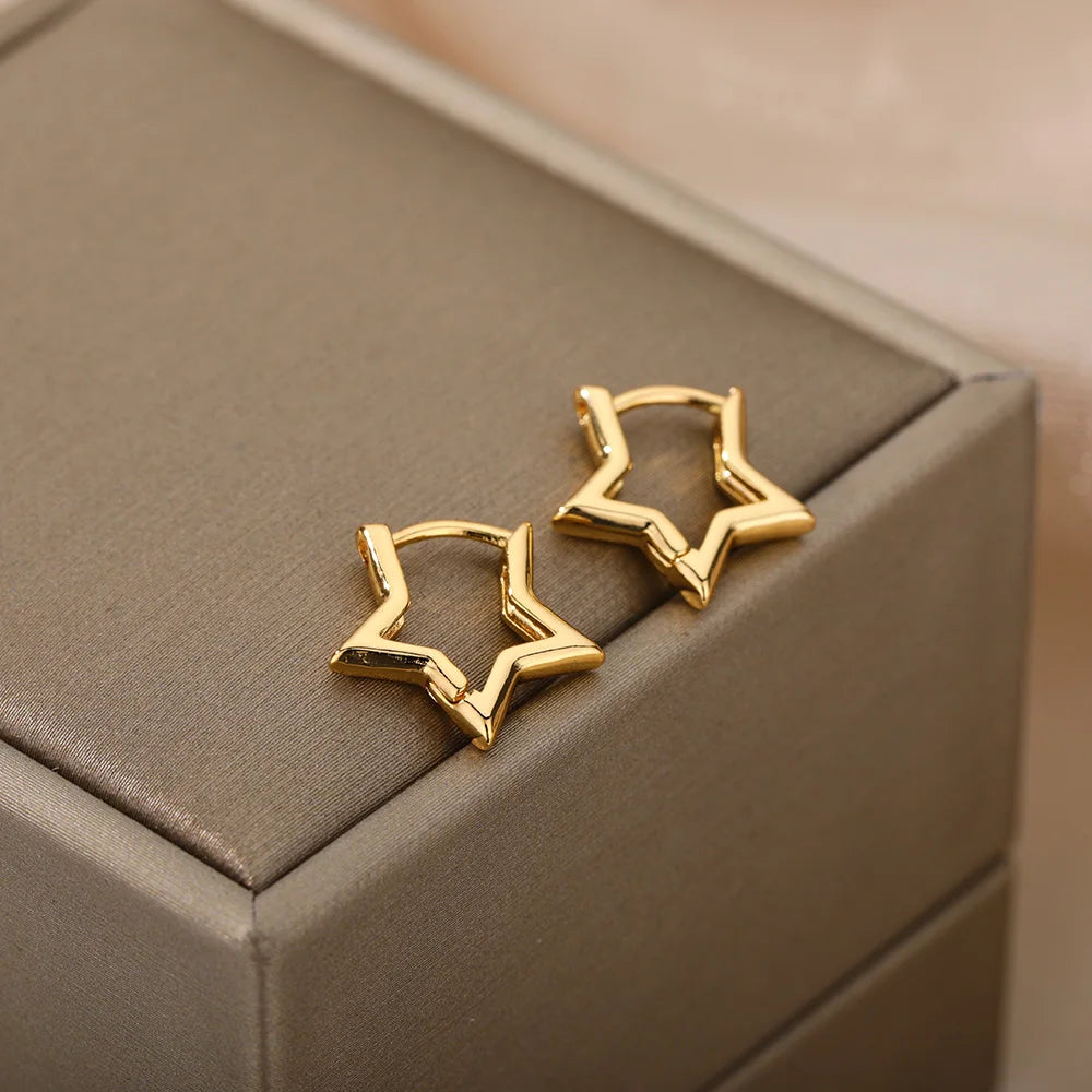 Stainless Steel Star Hoop Earrings Gold Tone Hypoallergenic - Smarsty