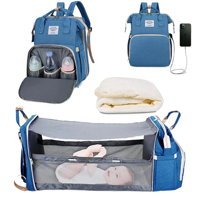 3 In 1 Diaper Bag Backpack Foldable Baby Bed Waterproof Travel Bag with USB Charge Diaper Bag Backpack with Changing Bed 3 types by Smarsty