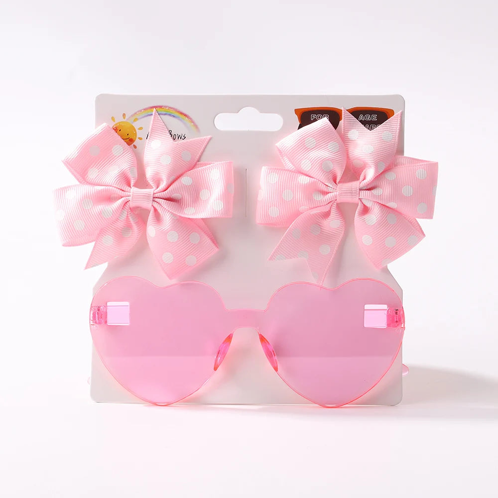 Colorful Heart Sunglasses and Dot Hairpin Set for Girls - Smarsty