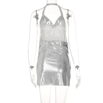 Sexy and Fashionable Women's Elegant Short Dress with Hanging Neck Backless Bottom Chest Sequin Party Girl Dance Dress - Smarsty