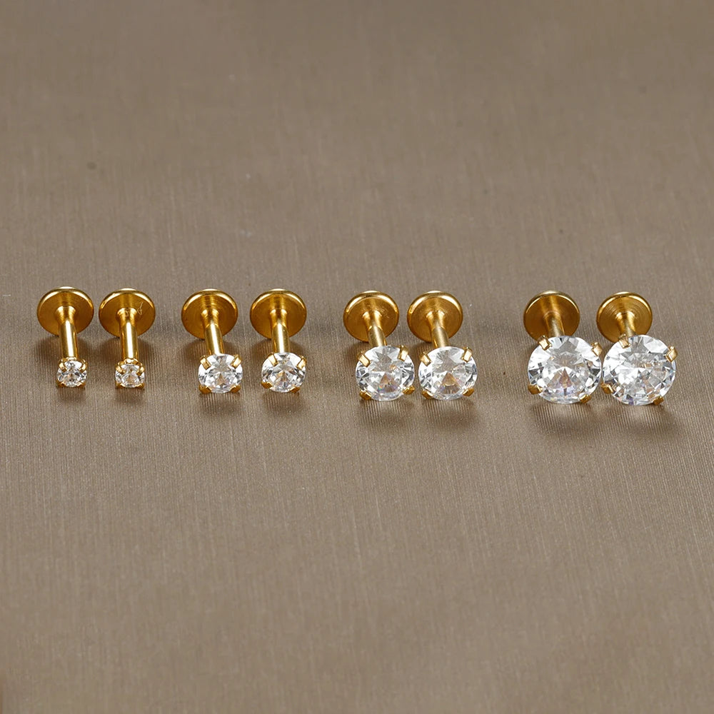 16G Surgical Steel Labret Stud Earrings Secure CZ Comfort - Smarsty