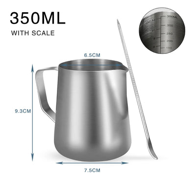 Milk Frother Jug Stainless Steel Container 100ML 350ML 600ML Frothing Pitcher Coffee Cups Latte Barista Espresso Maker Accessory - Smarsty