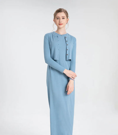 AS 2024 summer woman clothes cardigan Ankle Length maxi dress nature fiber ribbing fabric clothing  ( Ship in 1 day) - Smarsty