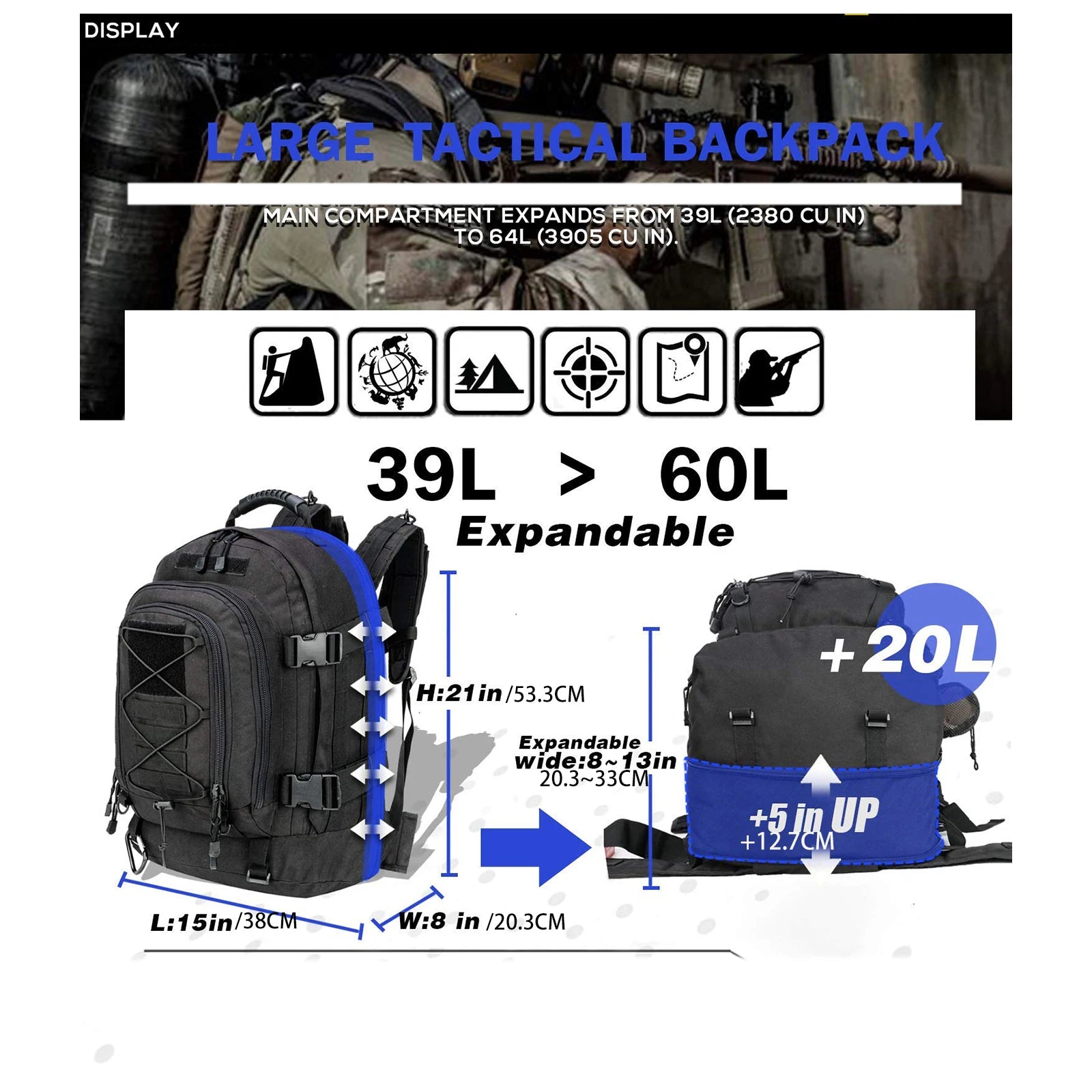 Backpack for Men Large Military Backpack Tactical Travel Backpack for Work,Camping,Hunting,Hiking - Smarsty