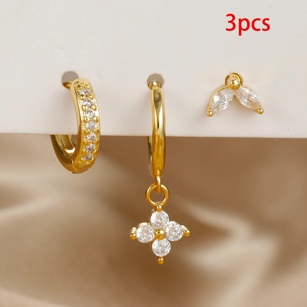 Green Zircon Flower Dangle Earrings Set for Women Fashion Jewelry - Smarsty