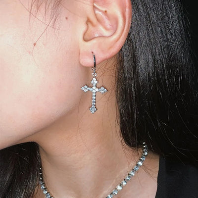 Rhinestone Cross Charm Drop Earrings for Women Fashion Style - Smarsty