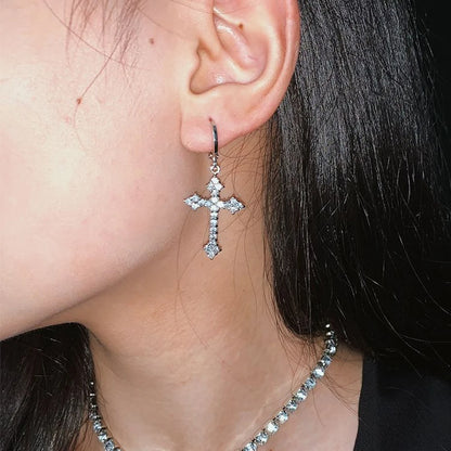 Rhinestone Cross Charm Drop Earrings for Women Fashion Style - Smarsty