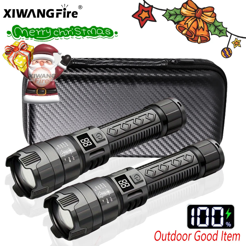 High Strong Power Led Flashlights 2000LM Tactical Torch with Display Light Rechargeable Camping Fishing Emergency Zoom Lantern