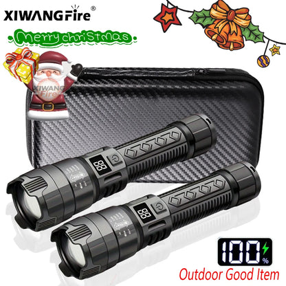High Strong Power Led Flashlights 2000LM Tactical Torch with Display Light Rechargeable Camping Fishing Emergency Zoom Lantern