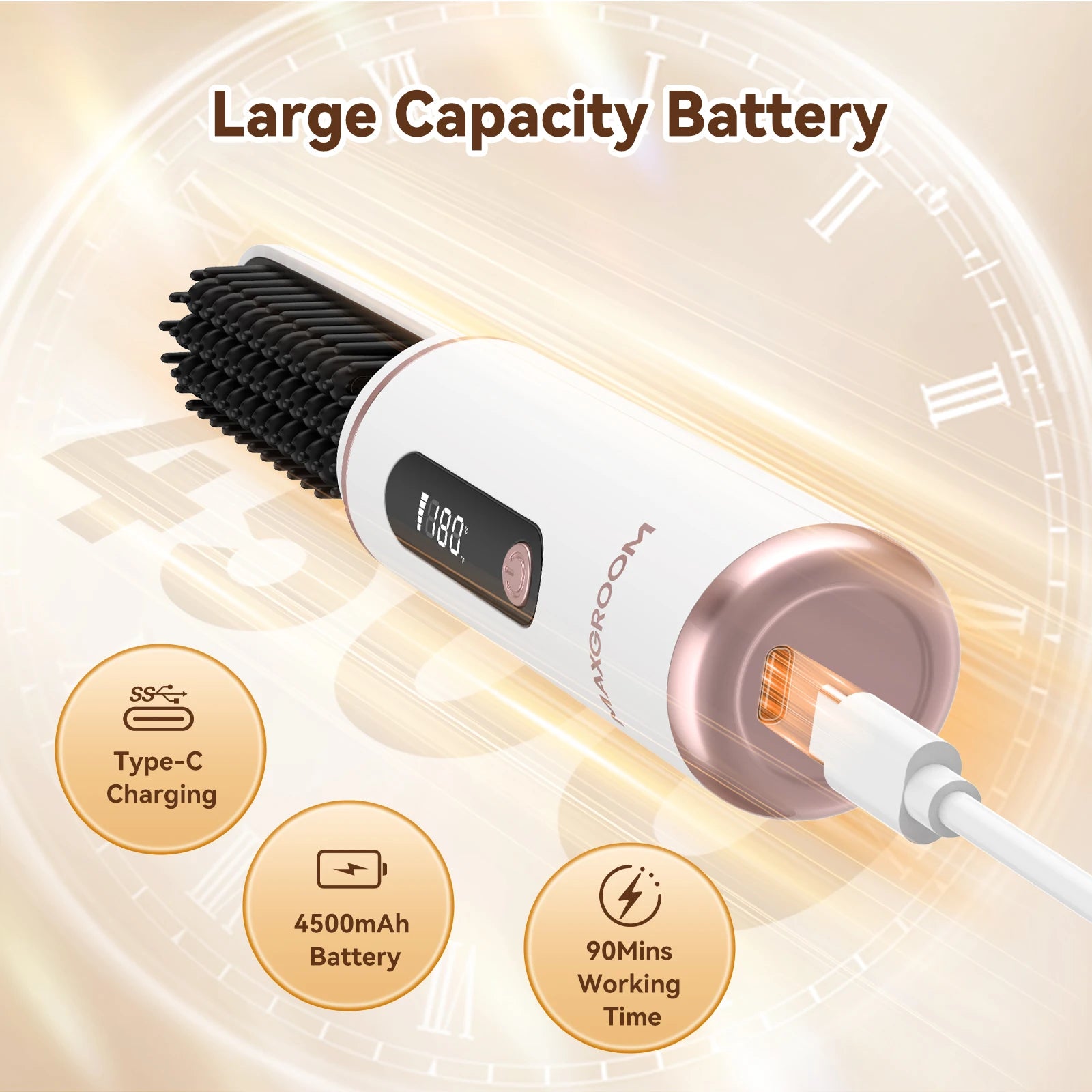 MAXGROOM Cordless Ionic Hair Straightener Brush Fast Heating - Smarsty