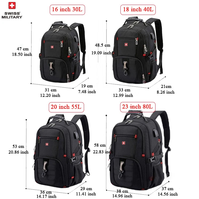 SWISS MILITARY Fashion Travel Multifunction Large Capacity Male Bag Usb Charging Waterproof 23 inch Laptop Backpack Men Mochila - Smarsty