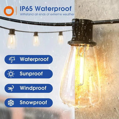 150FT LED Outdoor String Lights Waterproof Patio Lights Shatterproof ST38 Replaceable Bulbs Dimmable Outside Hanging Lights - Smarsty