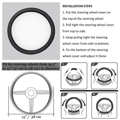 Napa Leather Perforated Patchwork Car Steering Wheel Cover, Non-slip, Breathable, Universal 15 Inch (Approx. 38cm) - Smarsty