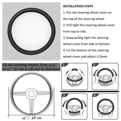Napa Leather Perforated Patchwork Car Steering Wheel Cover, Non-slip, Breathable, Universal 15 Inch (Approx. 38cm)