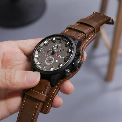 Retro Men's Luxury Quartz Watch with Leather Strap - Smarsty