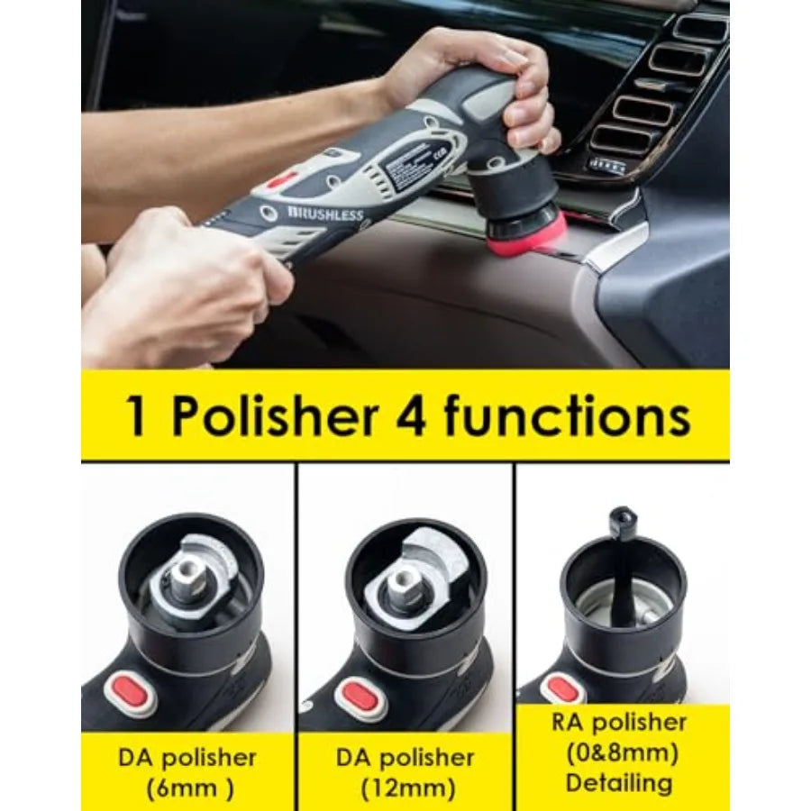 Cordless Mini Polisher 12V Brushless Motor with 2 x 2.5Ah Batteries 2000-5500 RPM Variable Speed for Car Waxing Polishing and S