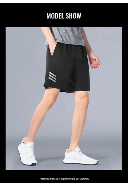 SONECHOKI Running Shorts Men Striped Printing Loose Basketball Sport Gym Breathable Shorts Fitness Training Workout Bottom Male - Smarsty