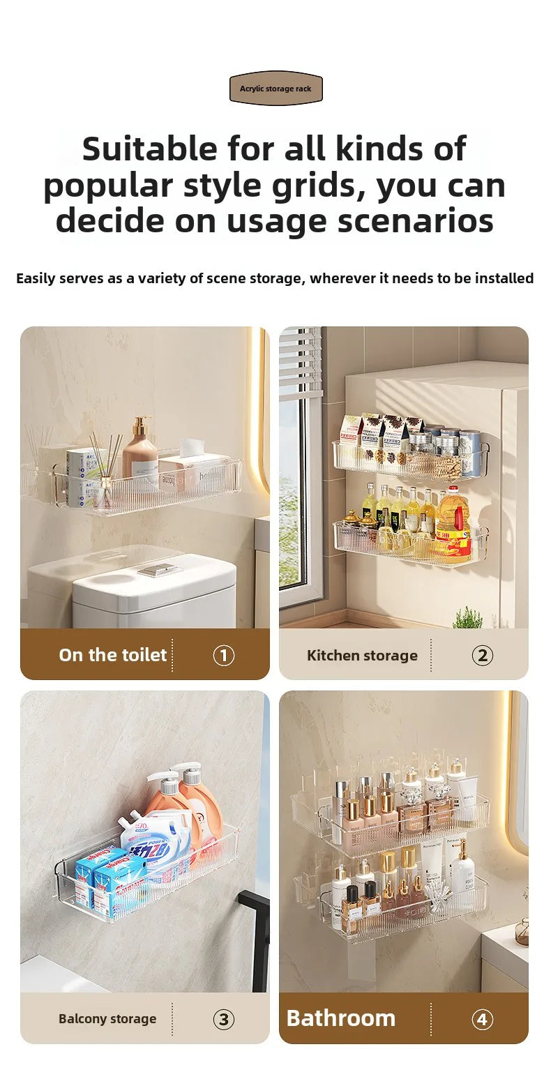 Wall mounted cosmetic and skincare storage rack for bathroom no need for drilling Multi functional kitchebathroom storage rackra by Smarsty