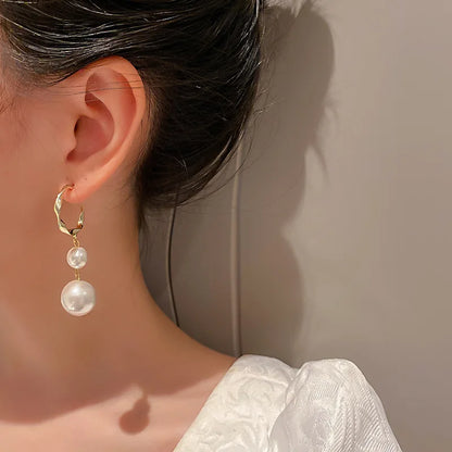 Pearl Long Earrings With Rhinestones For Wedding Fashion - Smarsty