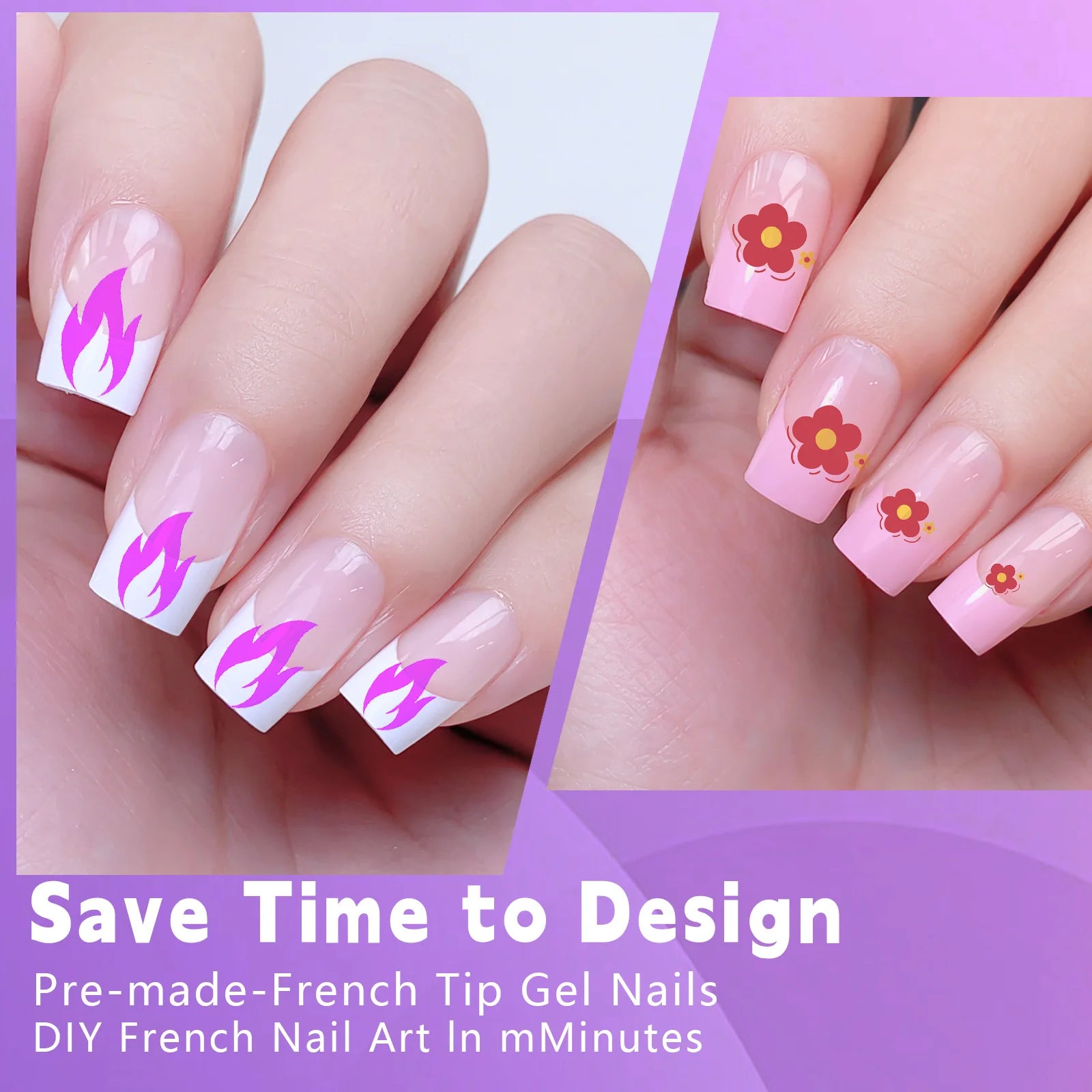 120 Piece Acrylic French False Nails Full Cover Set - Smarsty