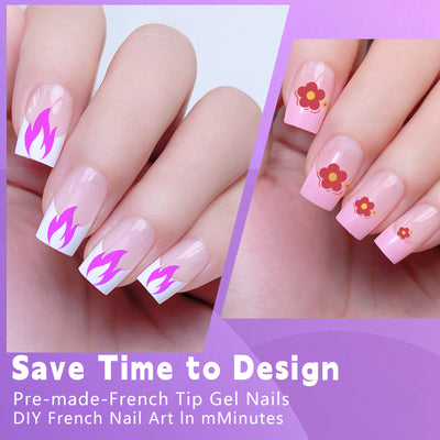 120pcs/box Acrylic French False Nails Medium Length Square Armor Full Cover Nail Tips Can Be Removable Mixed Size Press On Nails - Smarsty