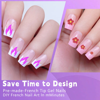 120pcs/box Acrylic French False Nails Medium Length Square Armor Full Cover Nail Tips Can Be Removable Mixed Size Press On Nails - Smarsty