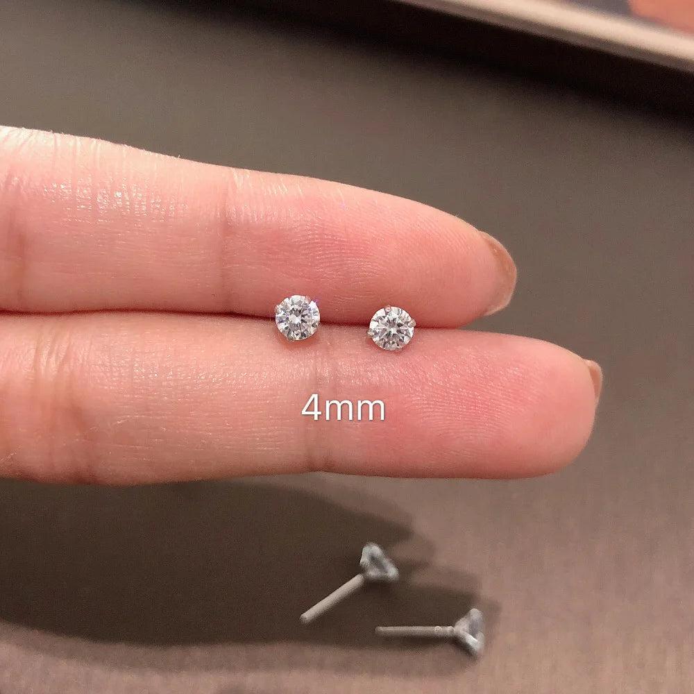 925 Sterling Silver CZ Stud Earrings Tiny Dainty Gift - Smarsty