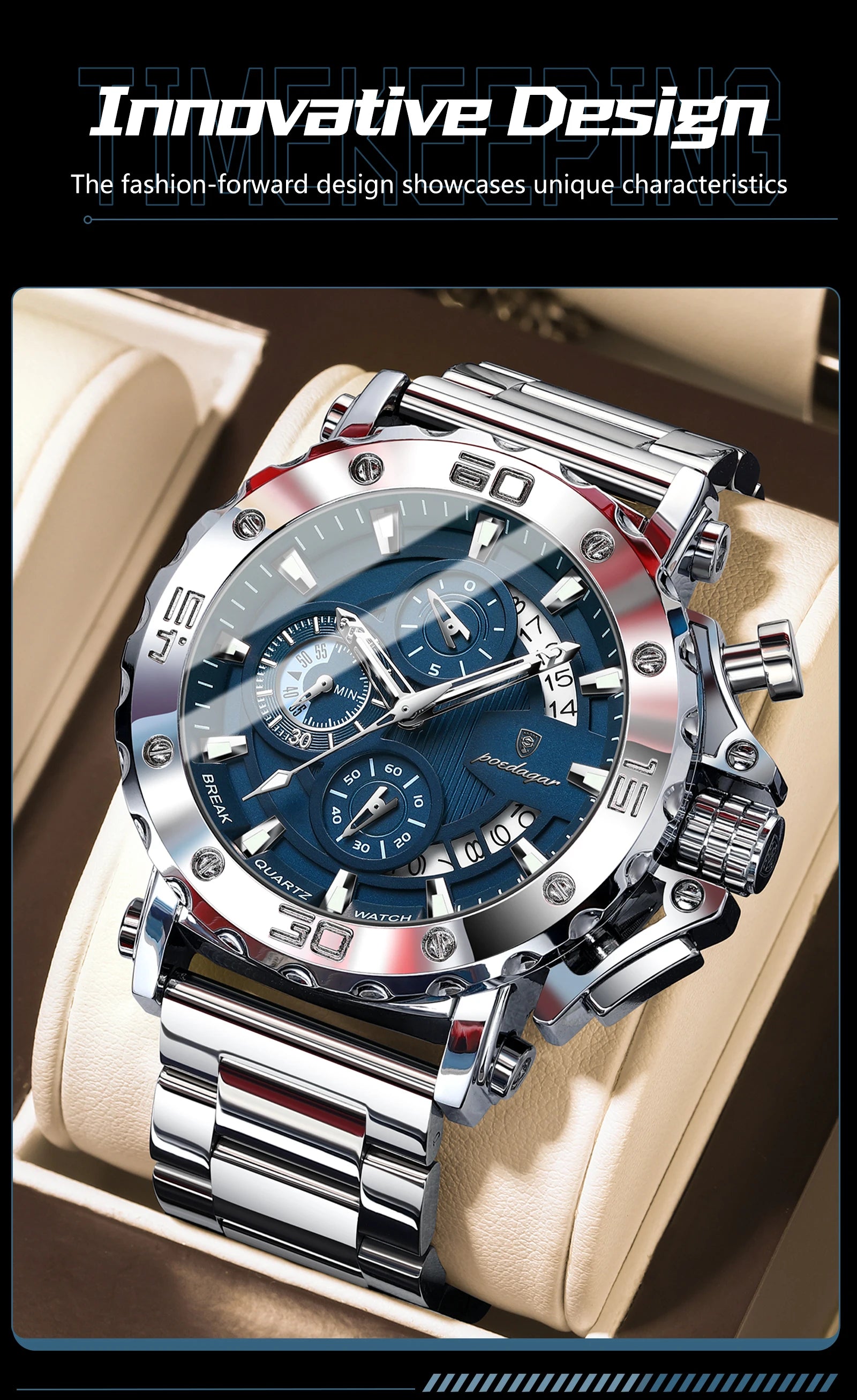 Luxury Waterproof Men's Chronograph Watch with Calendar - Smarsty