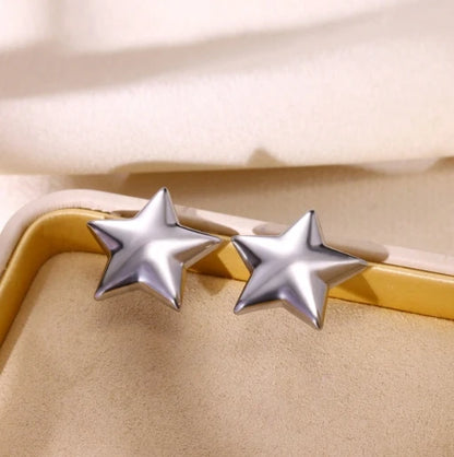 Stainless Steel Star Hoop Earrings Gold Tone Hypoallergenic - Smarsty