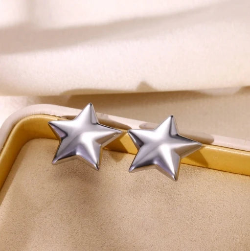Stainless Steel Star Hoop Earrings Gold Tone Hypoallergenic - Smarsty