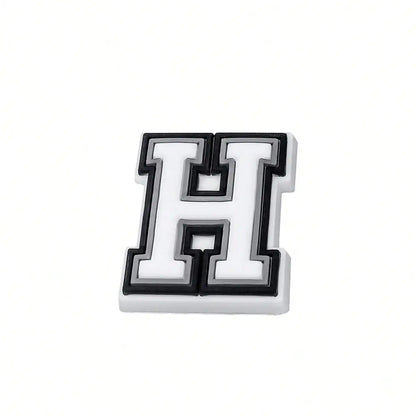 1pc Black White Alphabet Shoe Charm, PVC Shoe Accessory For Crocs, Wristband, Slipper,DIY Accessories Gifts For Holiday Party