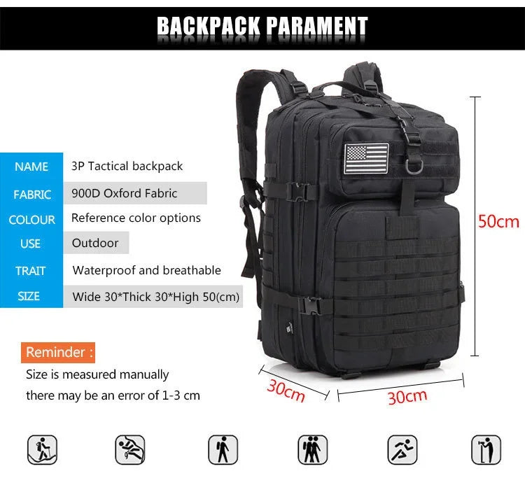 30/50L Tactical Backpacks Man Traveling Bags Survival Outdoor 3P Assault Pack EDC Molle Pack hiking Trekking Hunting Bag - Smarsty