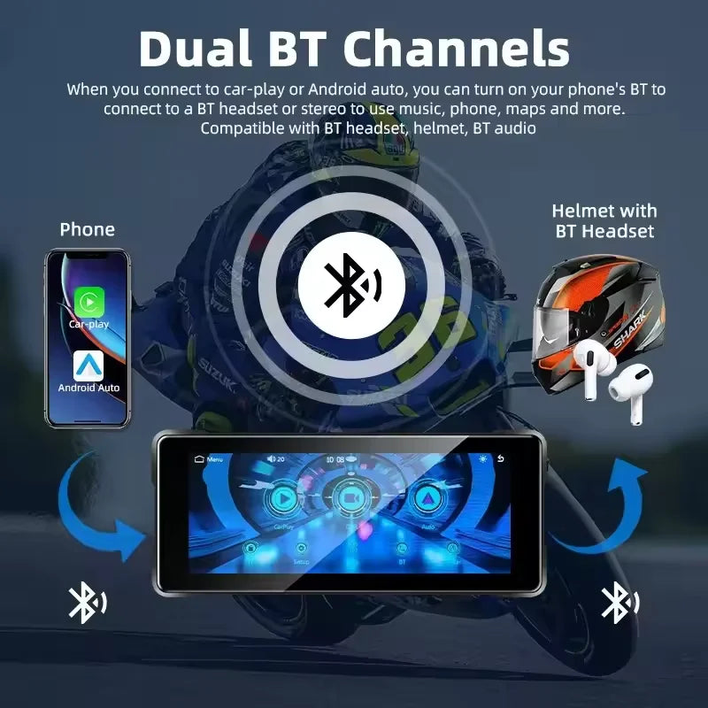 Portable Motorcycle Navigation Display CarPlay Android Auto - Smarsty